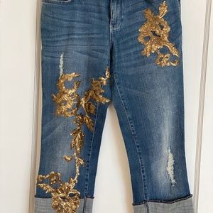 Pilcro Hyphen Gold Sequin Cropped Jeans